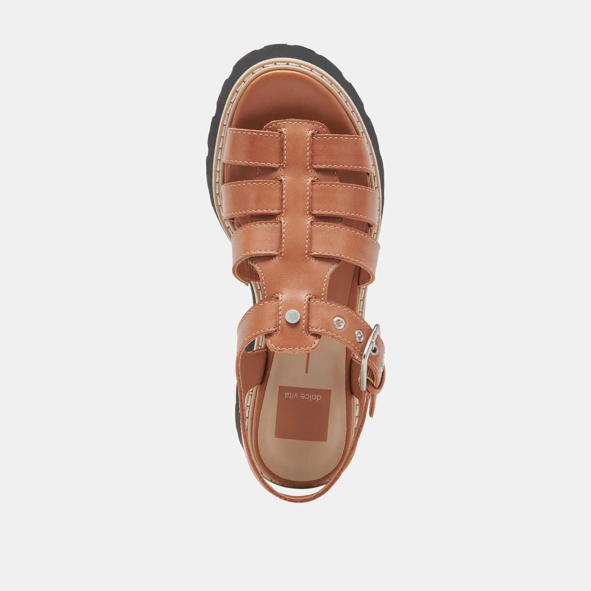 SANDALES À LACETS EN CUIR MARRON
