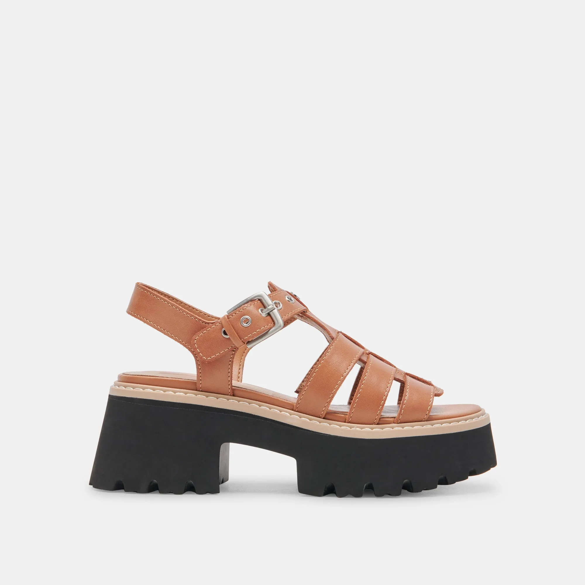 SANDALES À LACETS EN CUIR MARRON