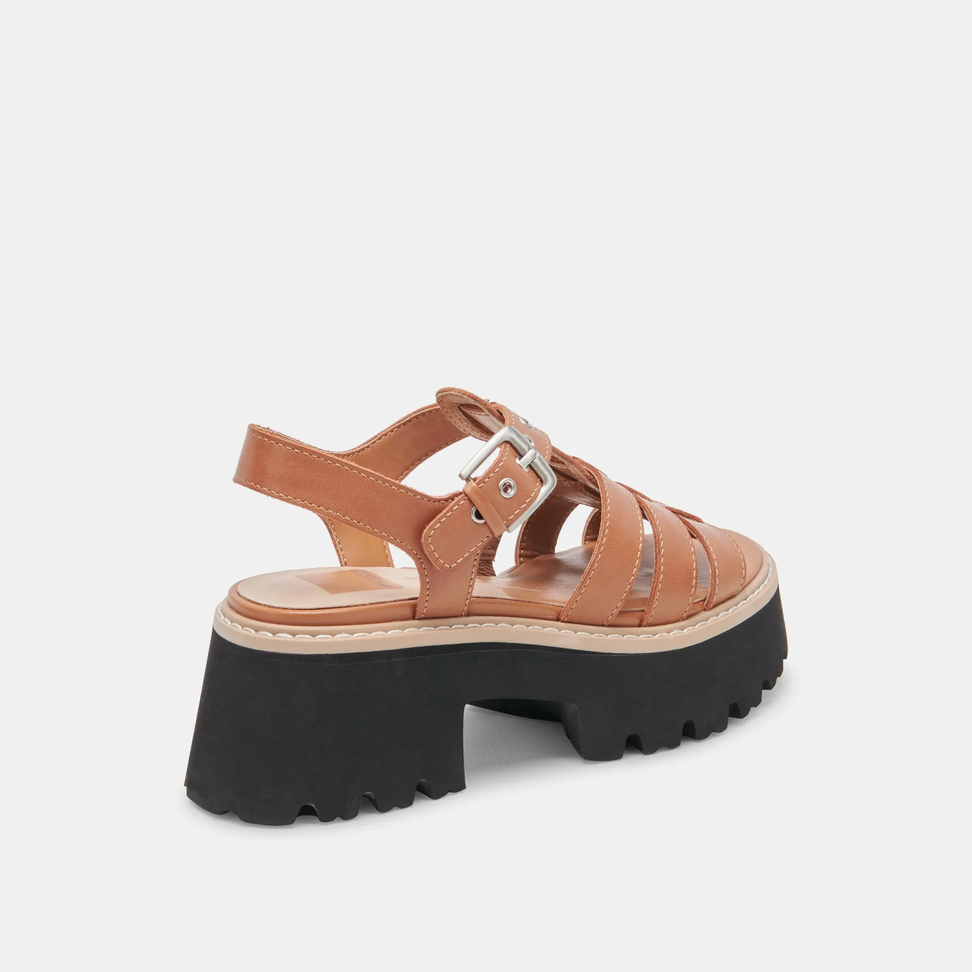 SANDALES À LACETS EN CUIR MARRON