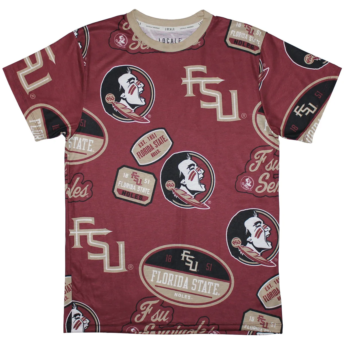 T-shirt à manches courtes avec logo Seminole et design empilé FSU pour hommes - Grenat