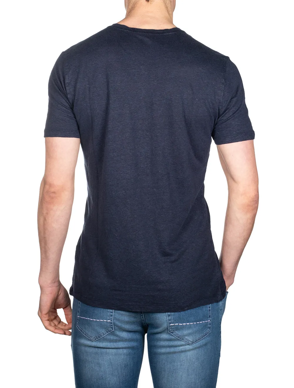 T-shirt de poche en lin bleu marine