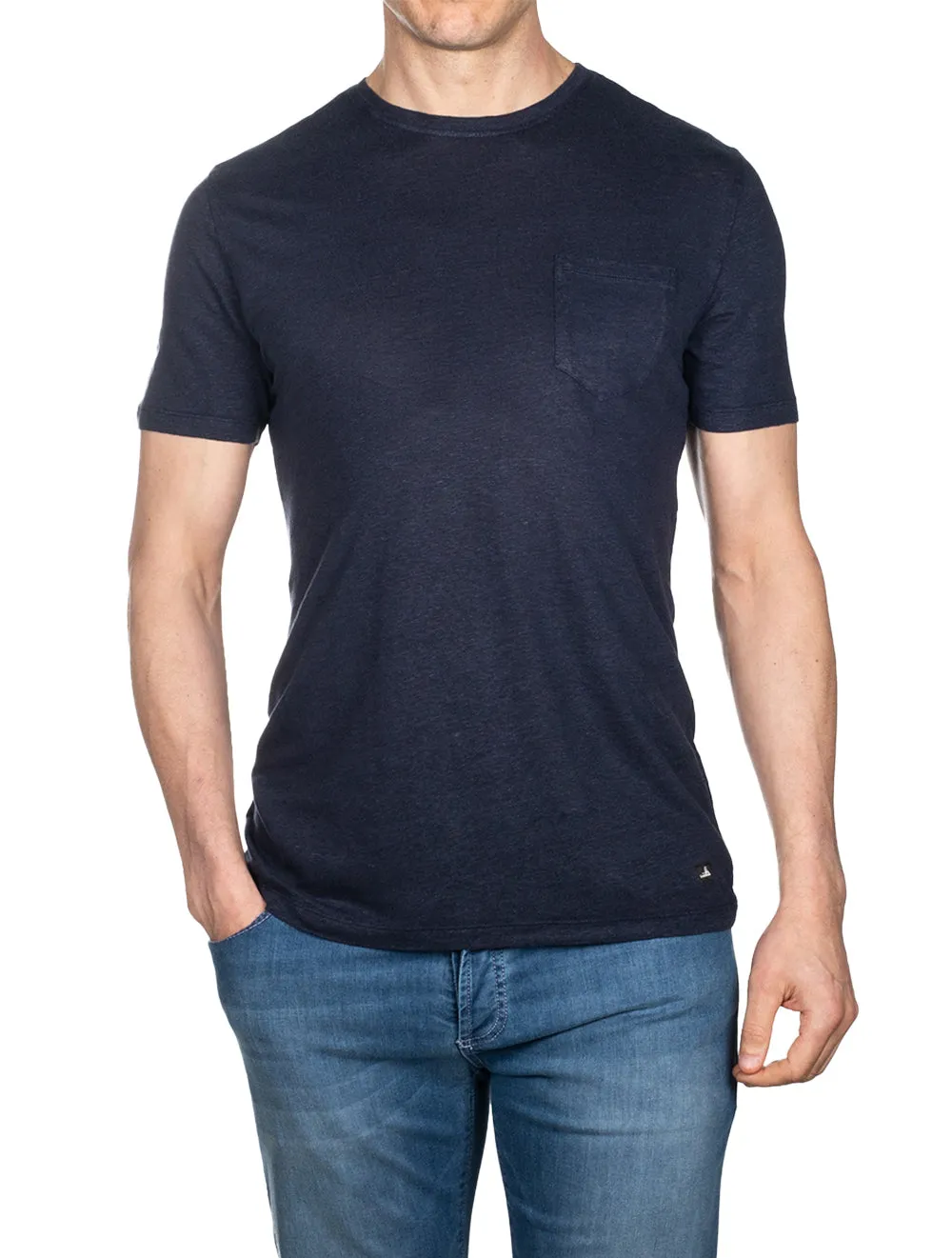 T-shirt de poche en lin bleu marine