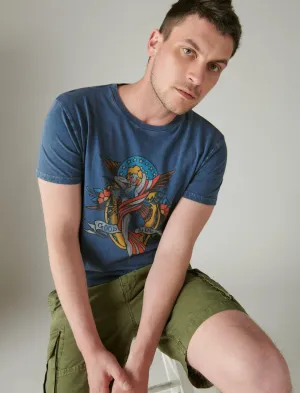 Lucky Brand T-shirt Pin-up Americana Insignia Bleu Lucky Brand