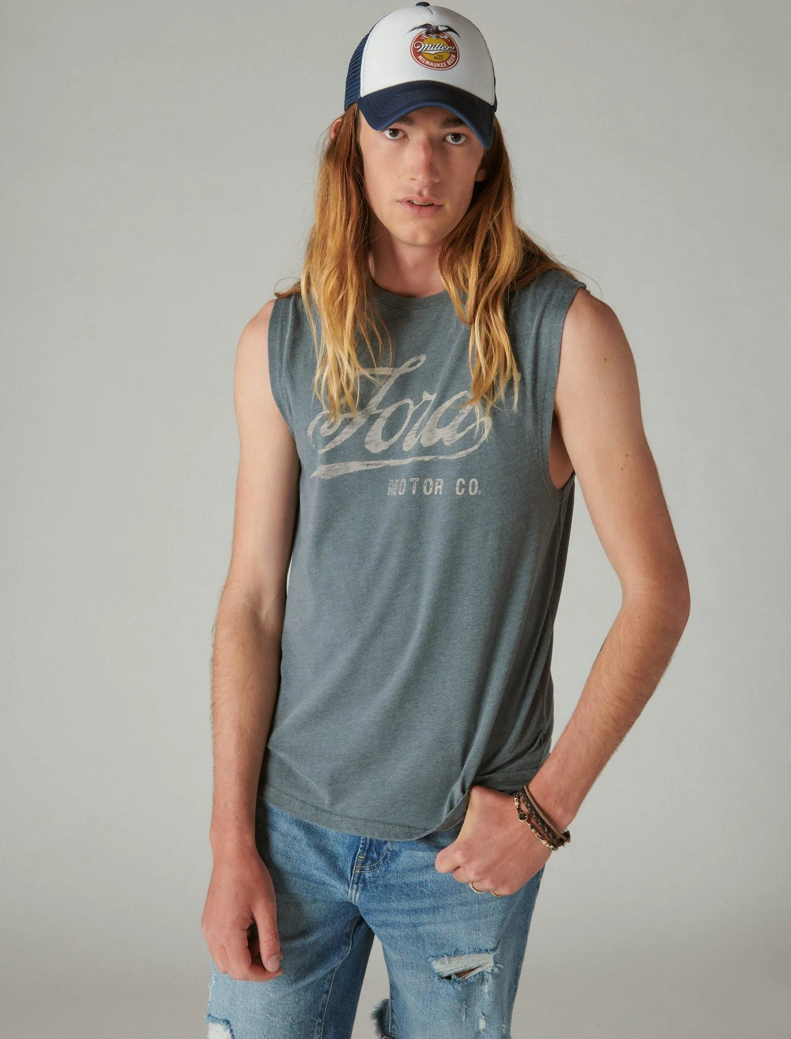 T-shirt débardeur Lucky Brand Ford Script couleur ardoise foncée Lucky Brand