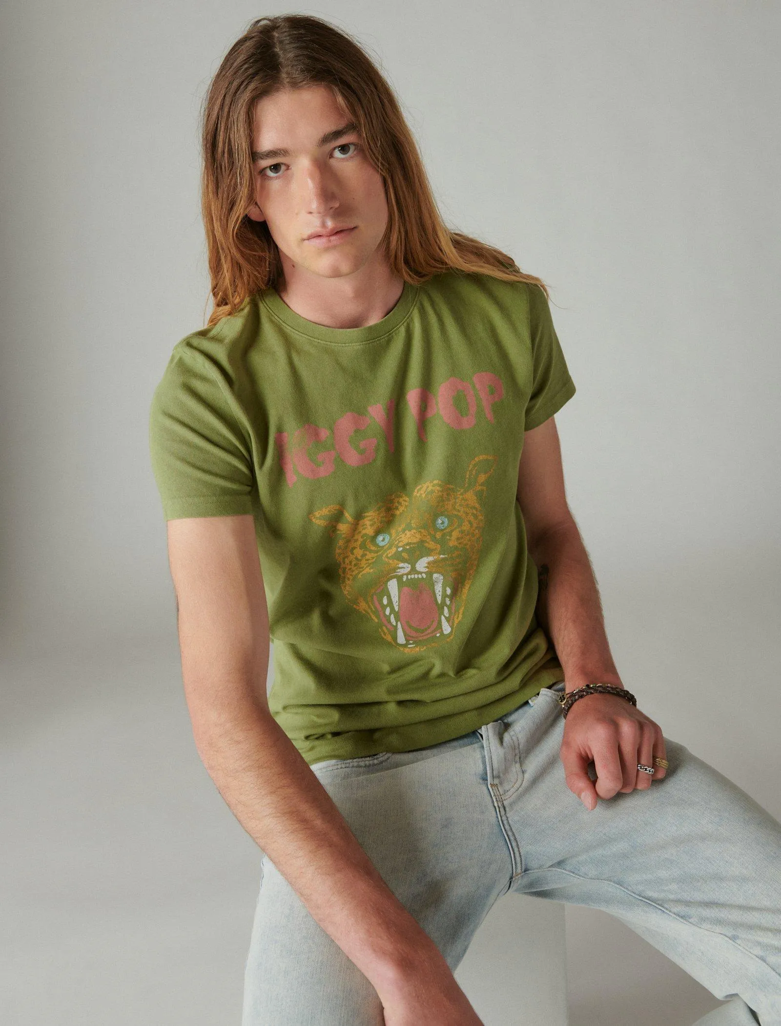 Lucky Brand T-shirt Iggy Pop Tigre Vert Calliste Lucky Brand