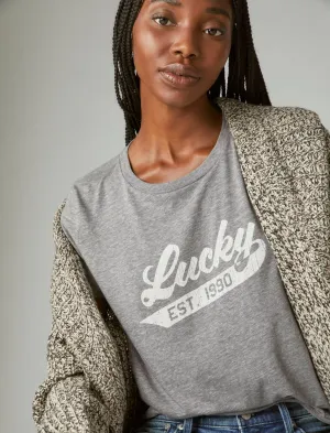 Lucky Brand T-shirt classique à manches courtes avec script Lucky Gris chiné Lucky Brand