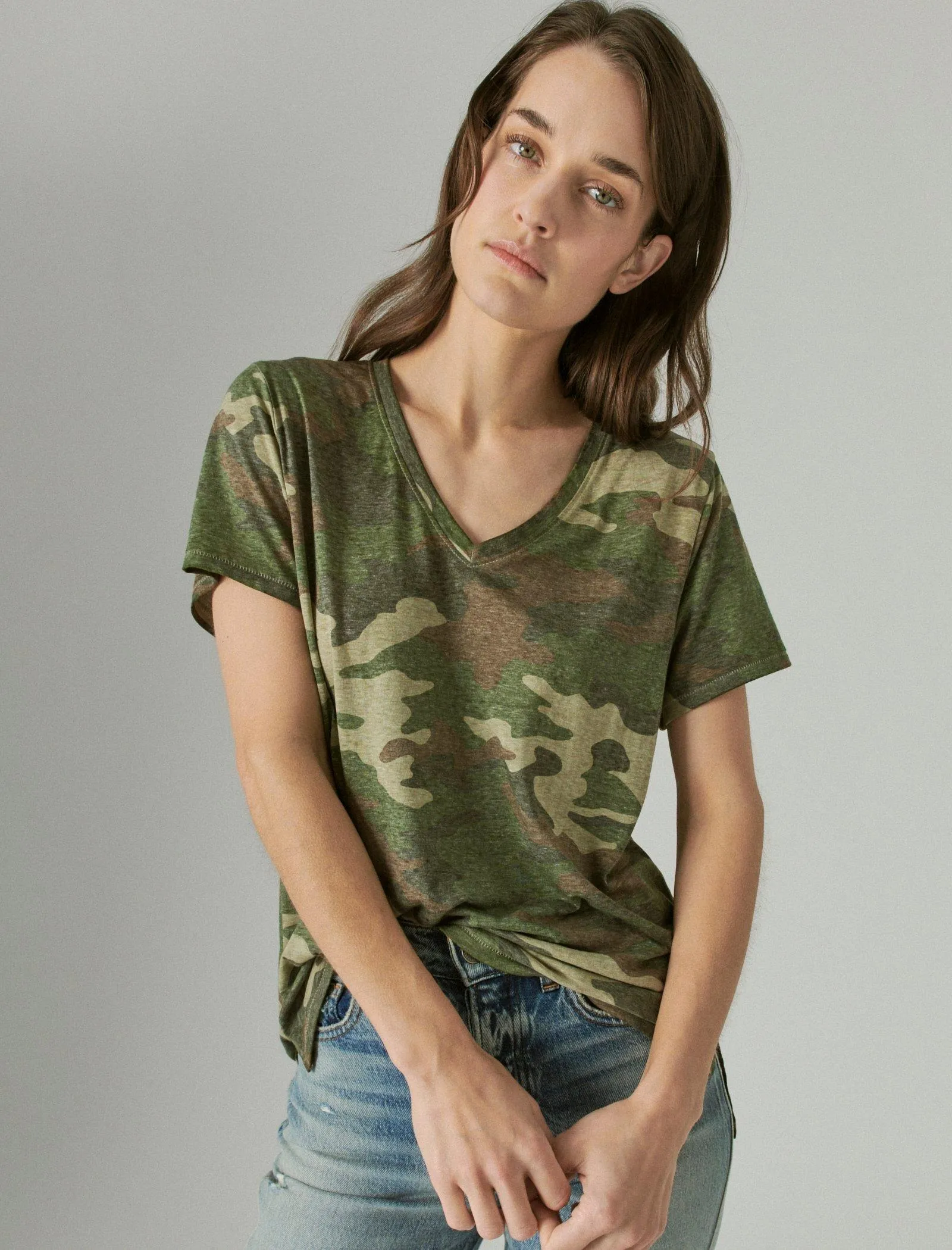 Lucky Brand T-shirt imprimée effet brûlé camouflage vert Lucky Brand