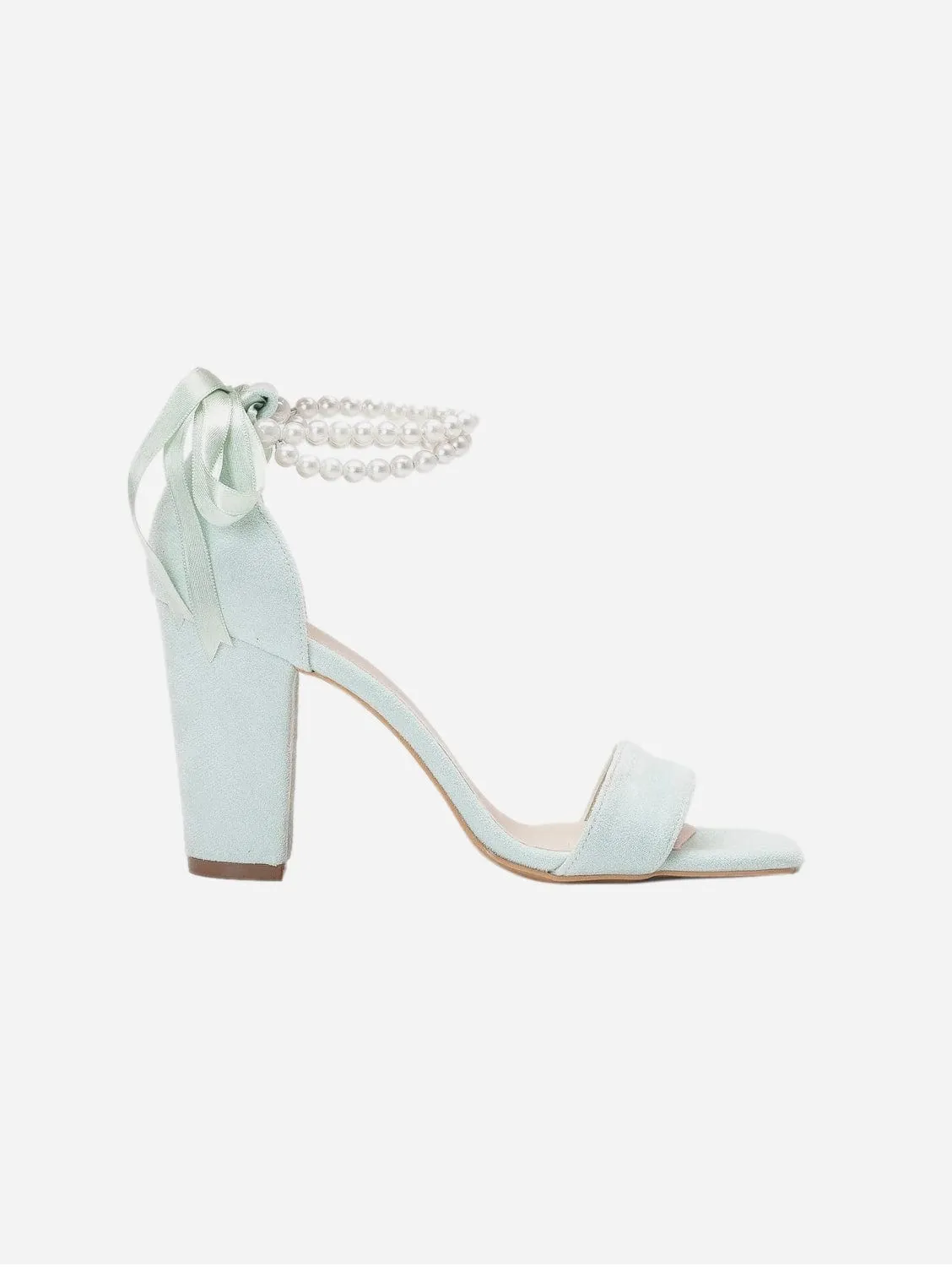 Sandales à talons Melissa en daim végan perlé | Vert menthe