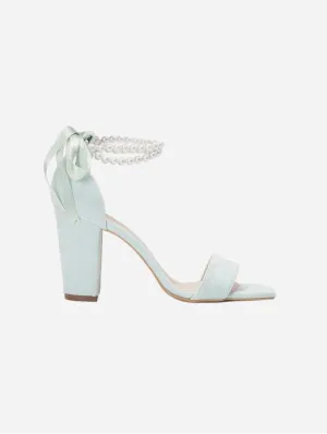 Sandales à talons Melissa en daim végan perlé | Vert menthe