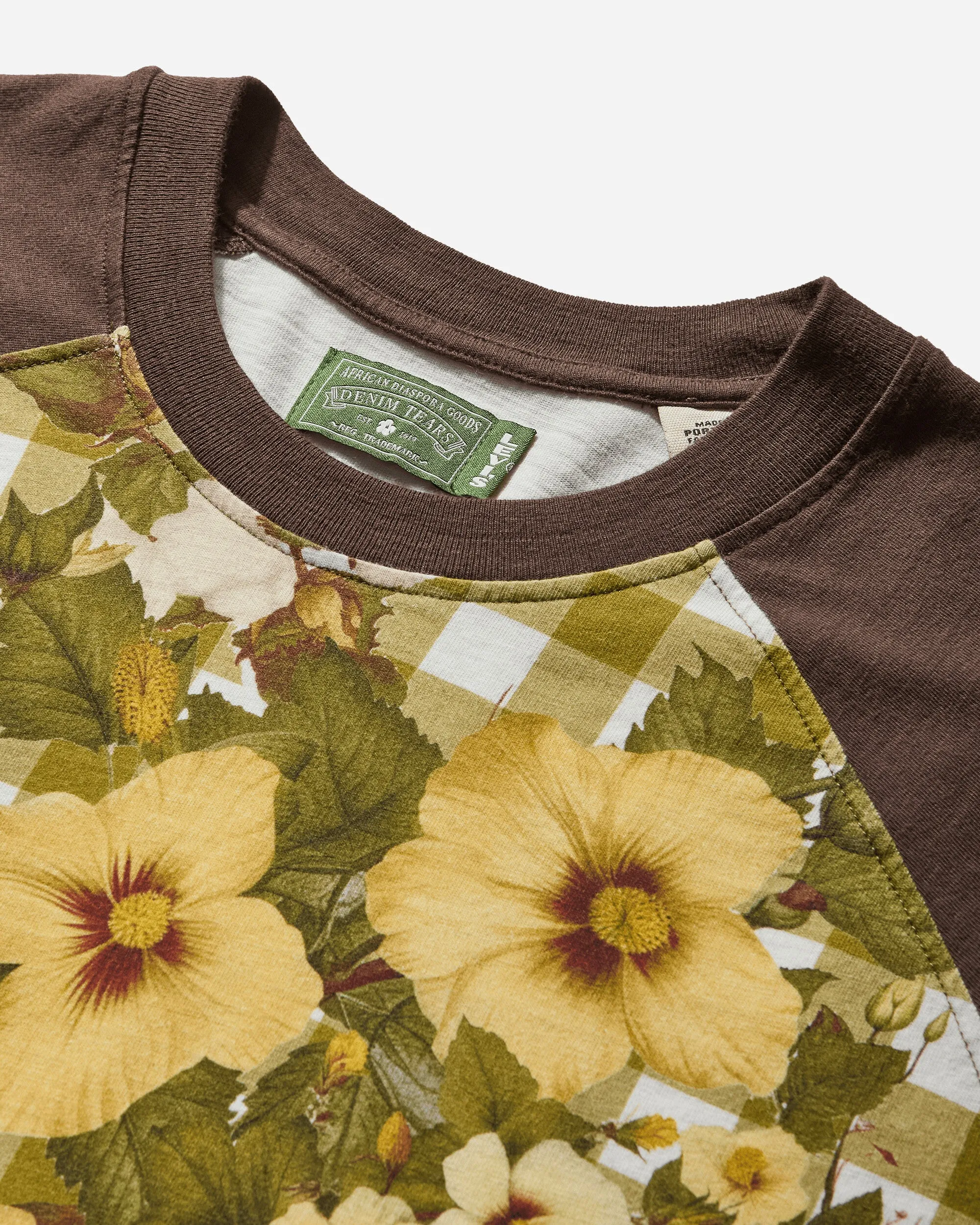 T-shirt de baseball en denim Denim Tears pour homme à motifs floraux et vichy doré
