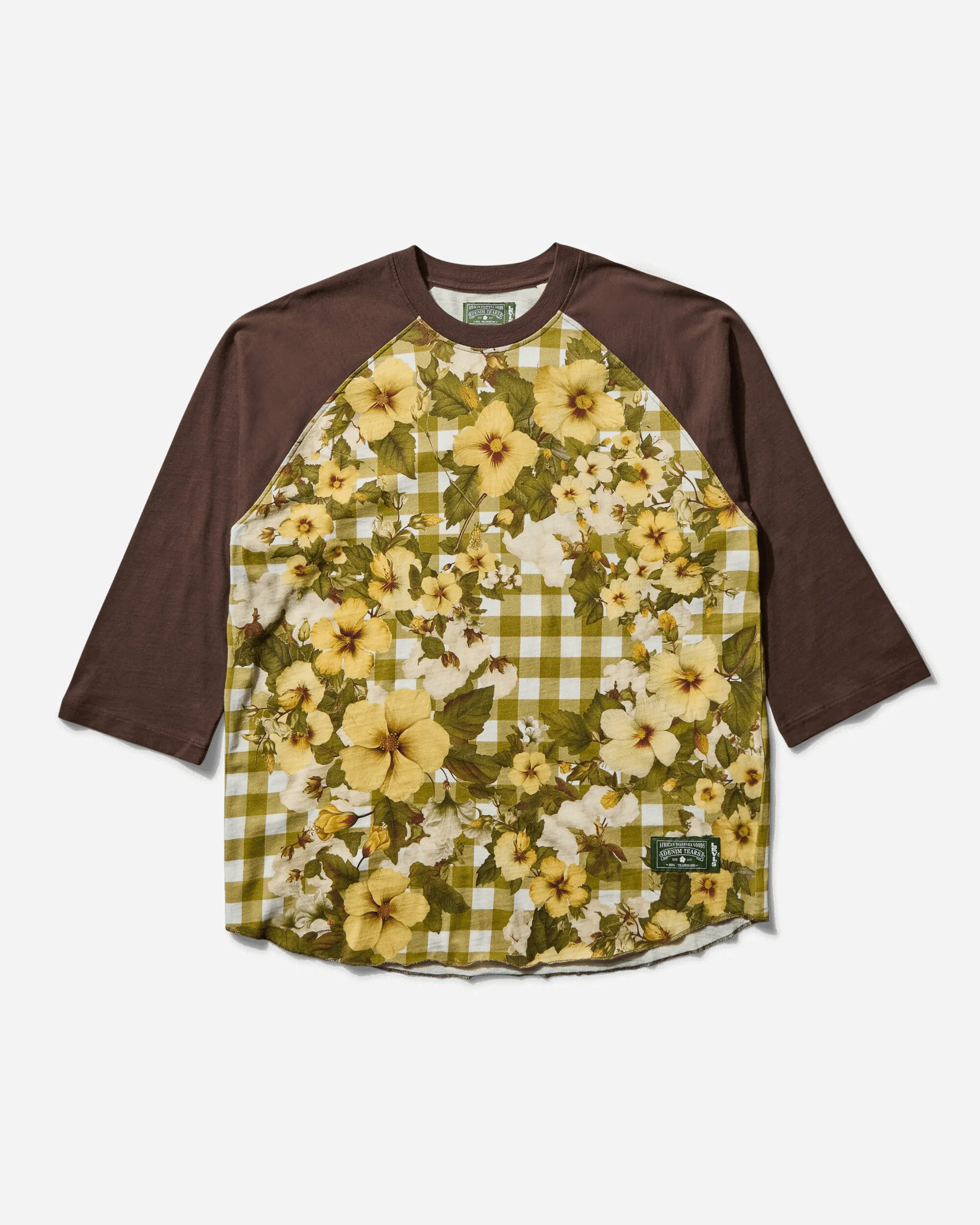 T-shirt de baseball en denim Denim Tears pour homme à motifs floraux et vichy doré