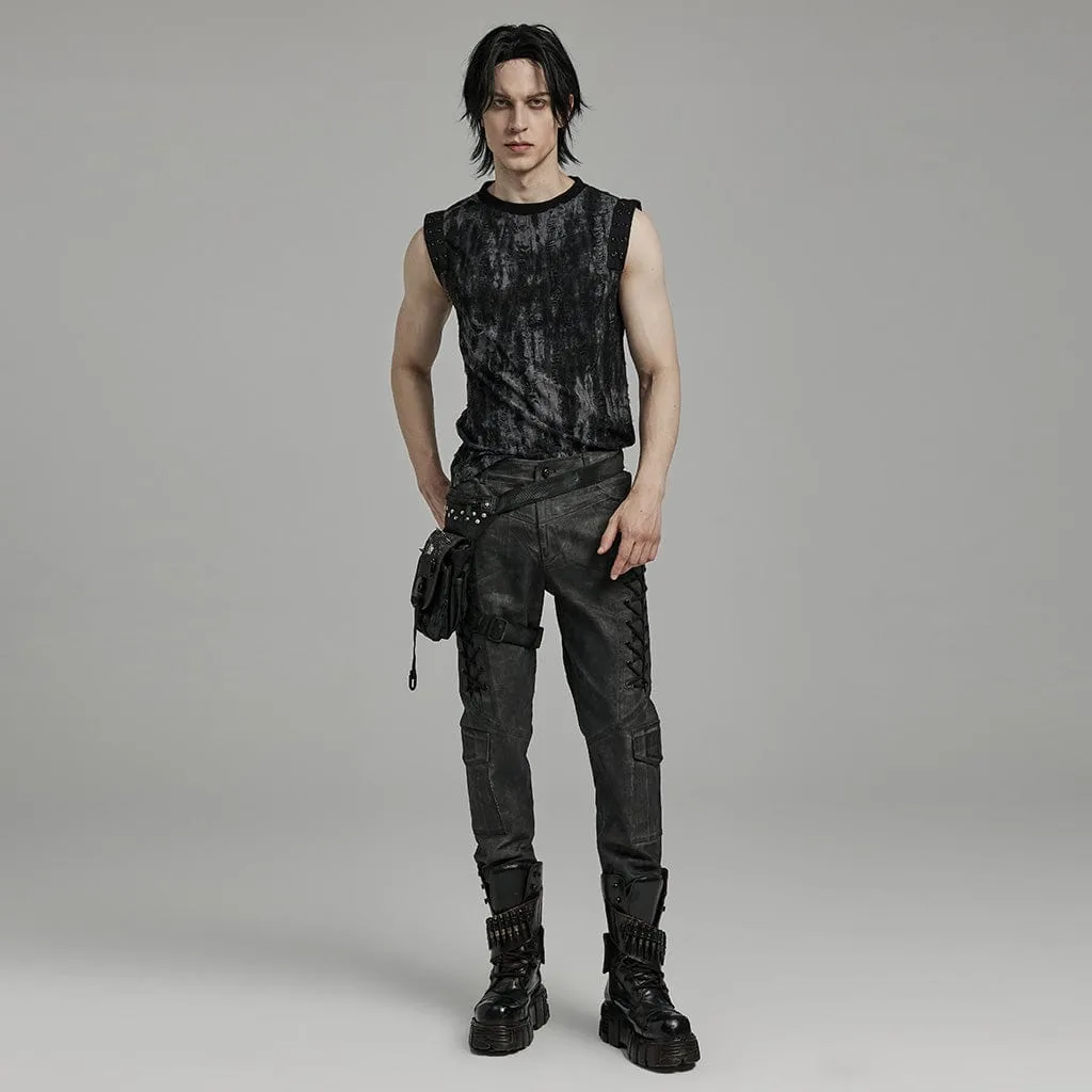 Débardeur Homme Gothique Punk Déchiré Œillets Noir Gris