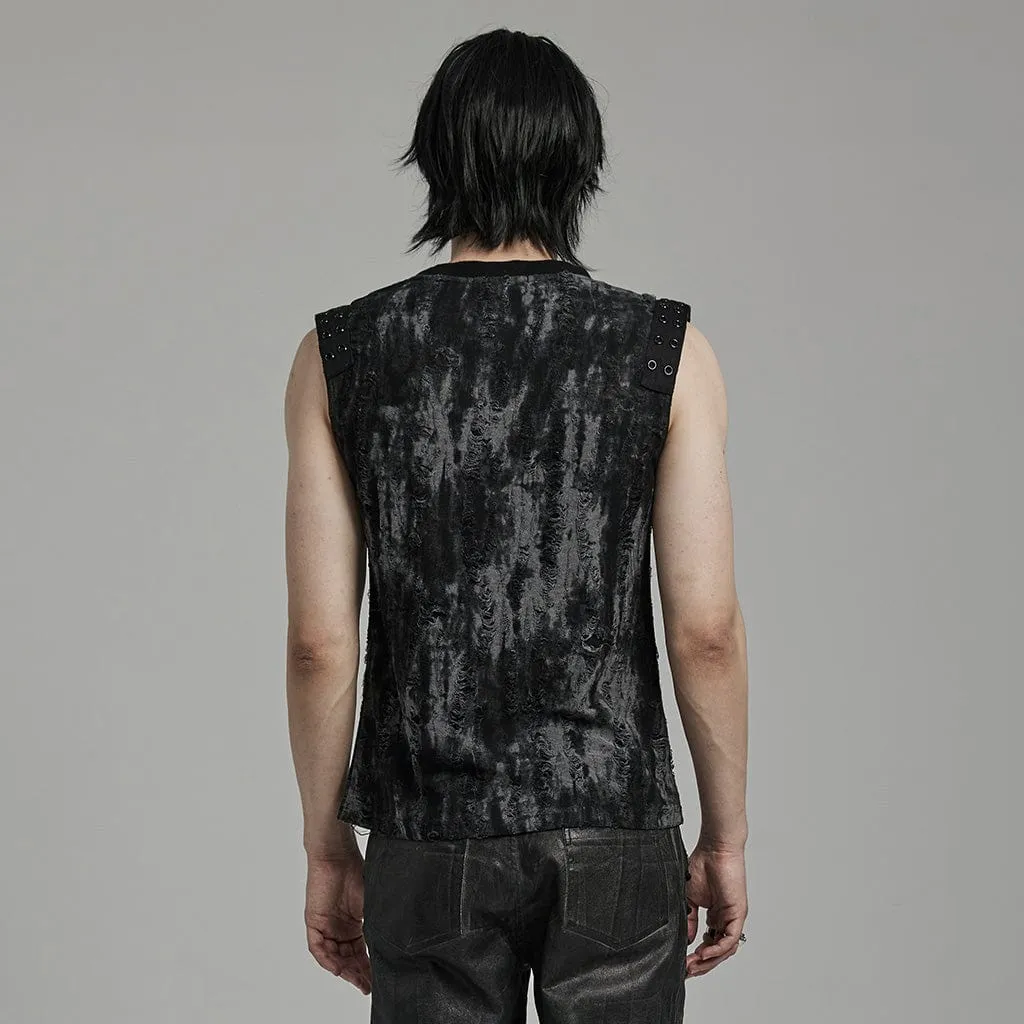 Débardeur Homme Gothique Punk Déchiré Œillets Noir Gris
