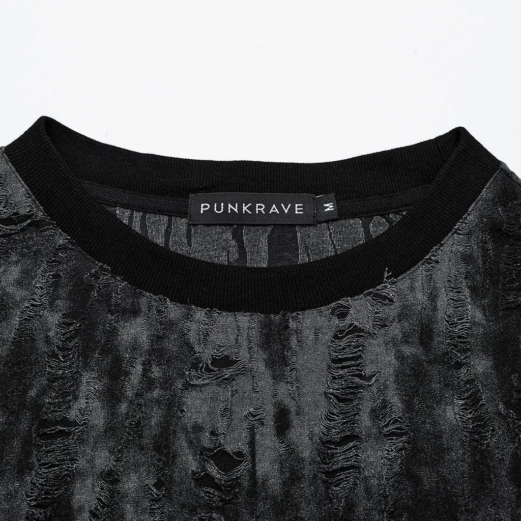Débardeur Homme Gothique Punk Déchiré Œillets Noir Gris