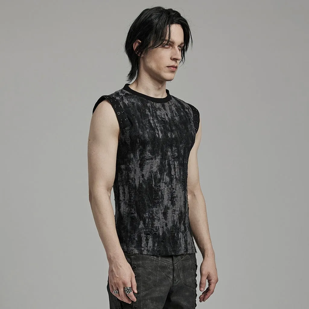 Débardeur Homme Gothique Punk Déchiré Œillets Noir Gris