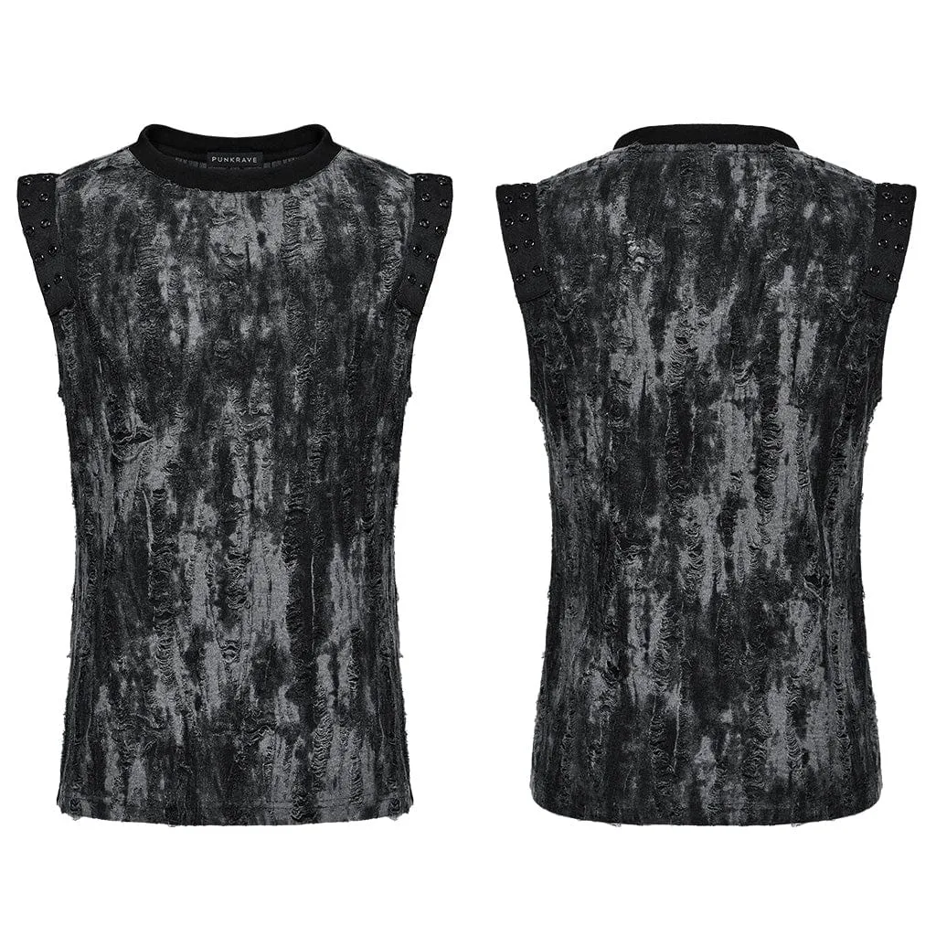 Débardeur Homme Gothique Punk Déchiré Œillets Noir Gris