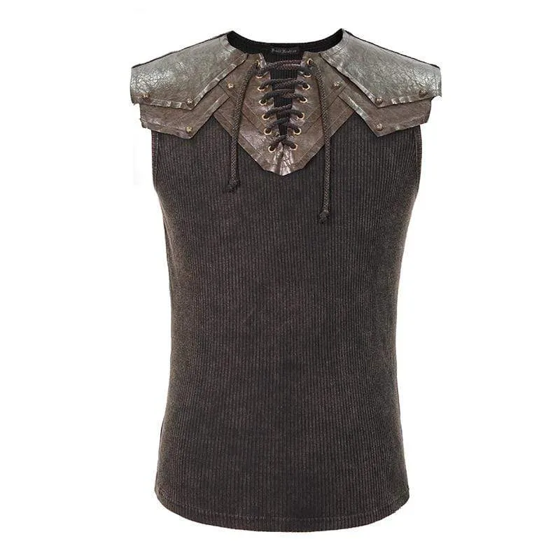 Débardeur ajusté gothique punk pour hommes avec lacets marron