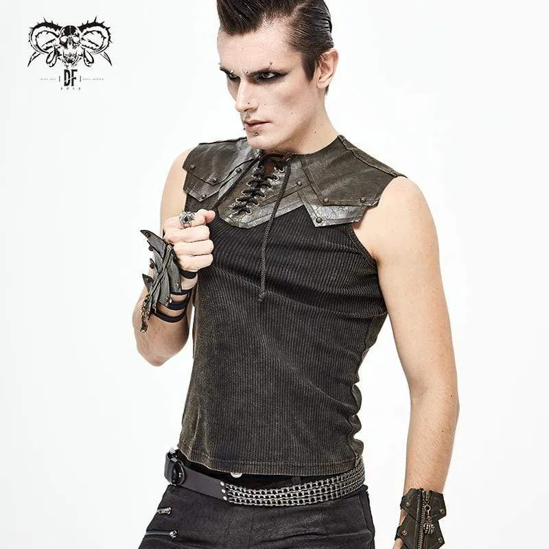 Débardeur ajusté gothique punk pour hommes avec lacets marron