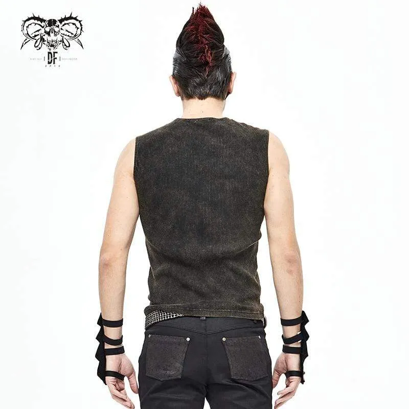 Débardeur ajusté gothique punk pour hommes avec lacets marron