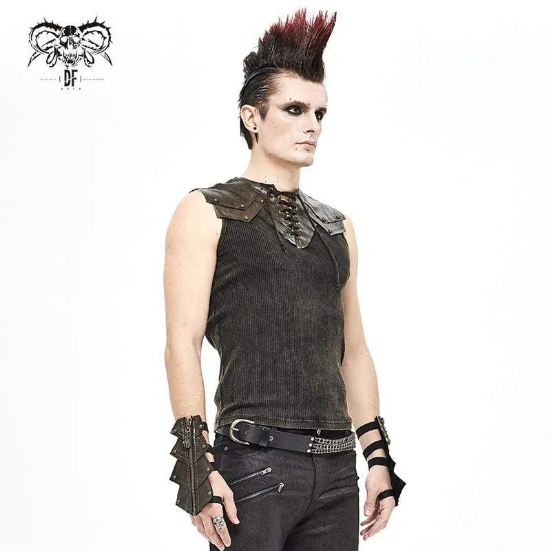 Débardeur ajusté gothique punk pour hommes avec lacets marron