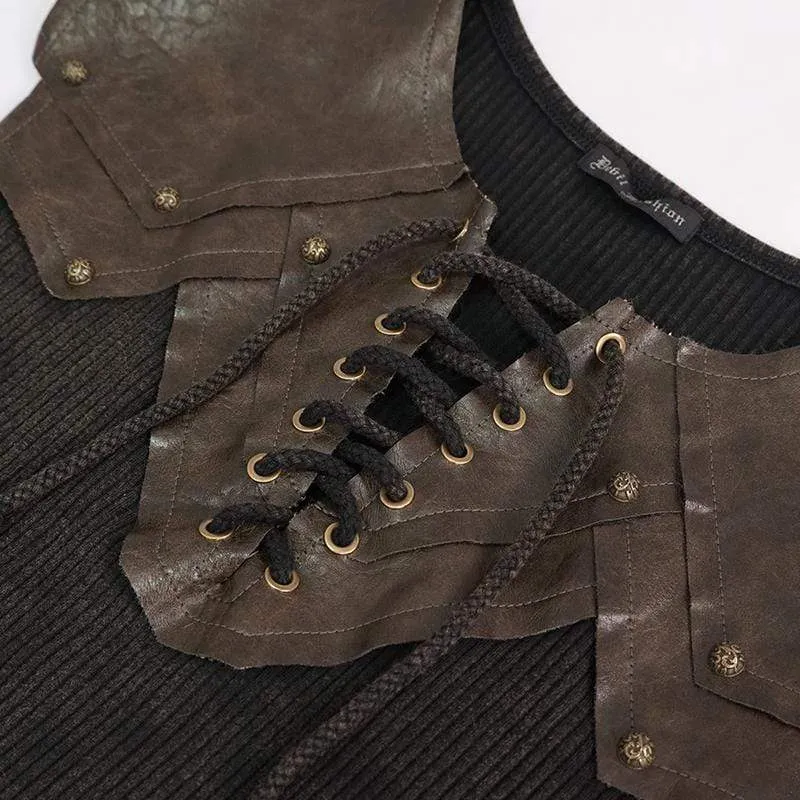 Débardeur ajusté gothique punk pour hommes avec lacets marron