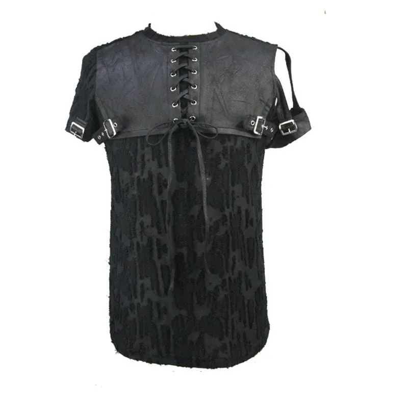 Chemise Gothique en Cuir à Empiècement pour Homme