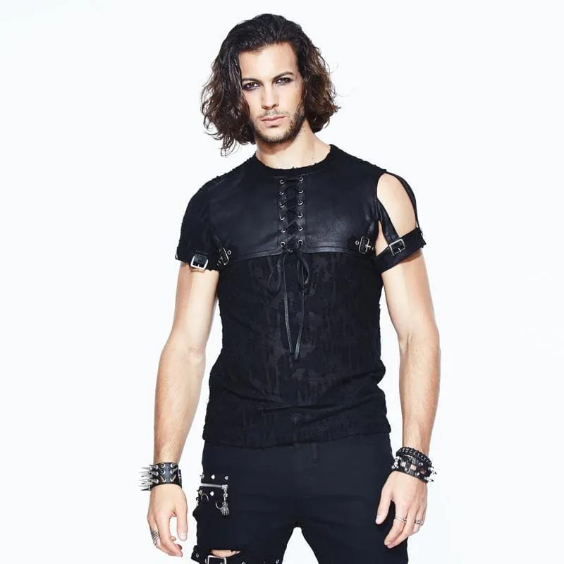 Chemise Gothique en Cuir à Empiècement pour Homme