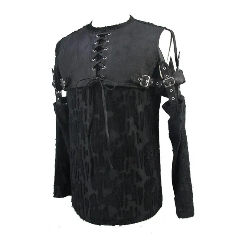 Chemise Gothique en Cuir à Empiècement pour Homme