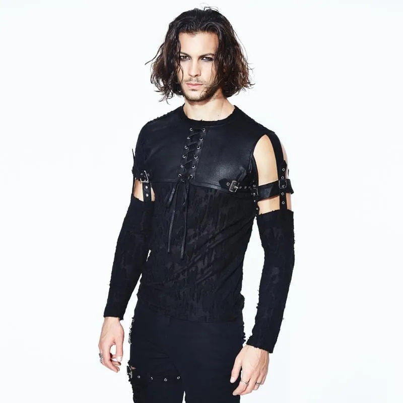 Chemise Gothique en Cuir à Empiècement pour Homme