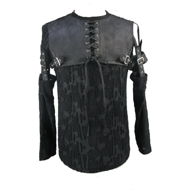 Chemise Gothique en Cuir à Empiècement pour Homme