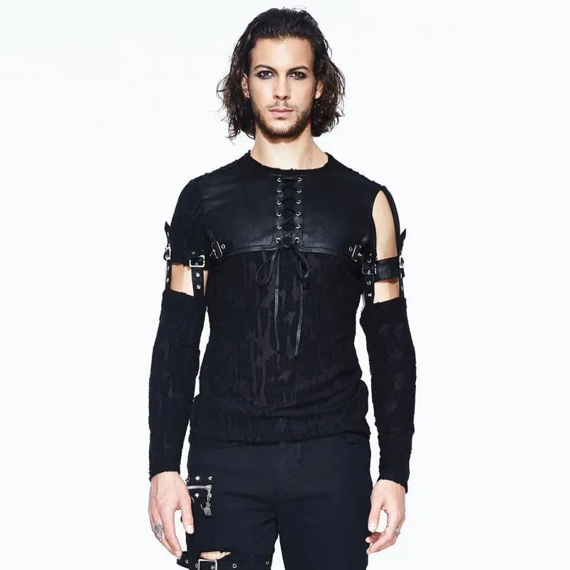 Chemise Gothique en Cuir à Empiècement pour Homme