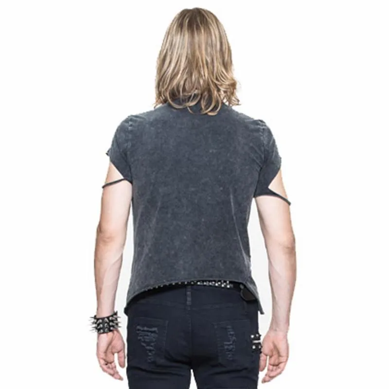 T-shirt punk asymétrique pour homme avec détails de fermeture éclair