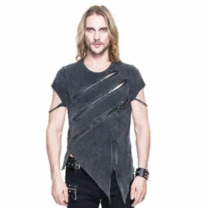 T-shirt punk asymétrique pour homme avec détails de fermeture éclair