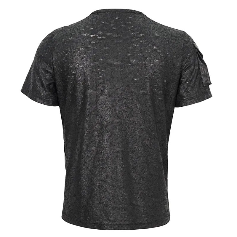 T-shirt pour hommes en simili-cuir avec boucles punk et empiècements
