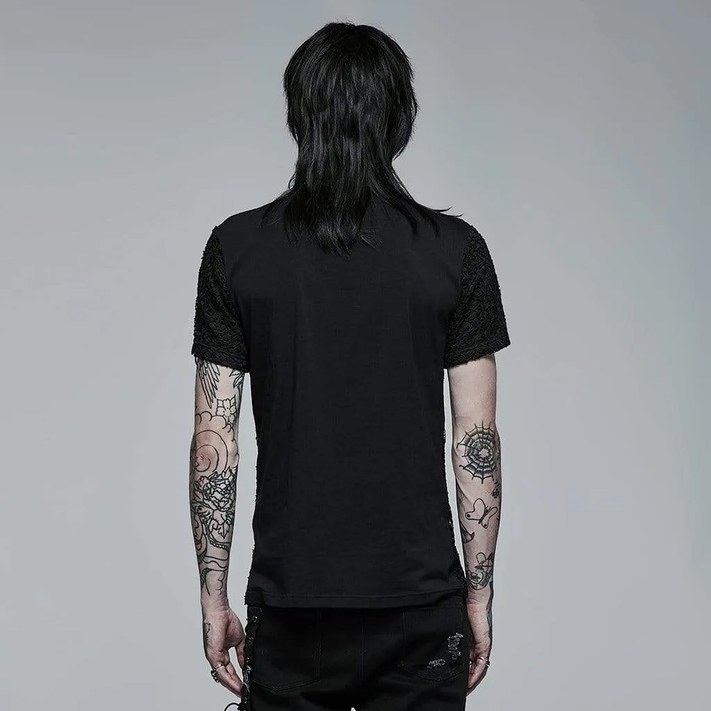 T-shirt pour hommes en maille avec boucle punk et empiècement