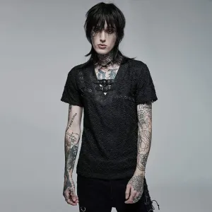 T-shirt pour hommes en maille avec boucle punk et empiècement