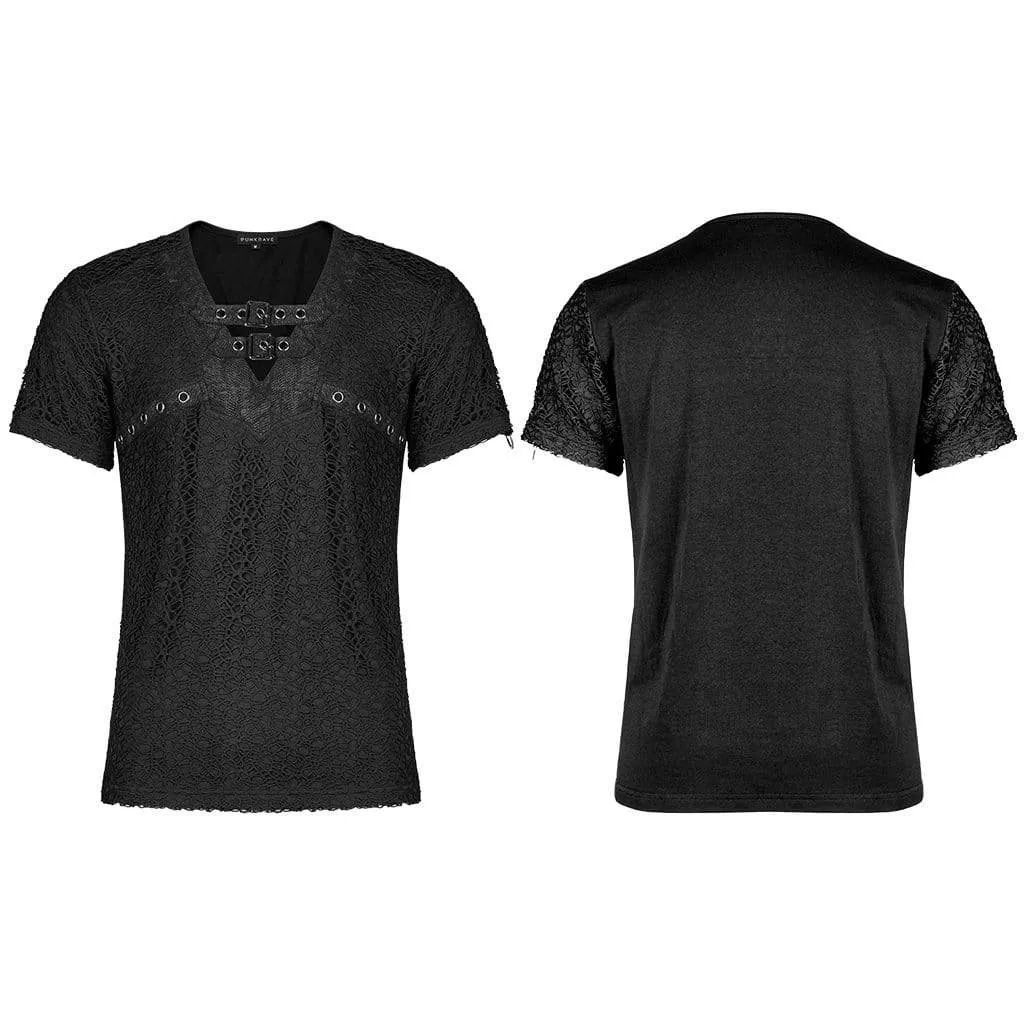 T-shirt pour hommes en maille avec boucle punk et empiècement