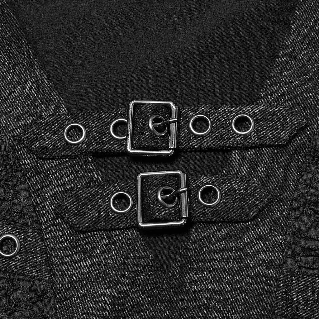 T-shirt pour hommes en maille avec boucle punk et empiècement
