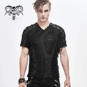 T-shirts déchirés punk pour hommes en mesh