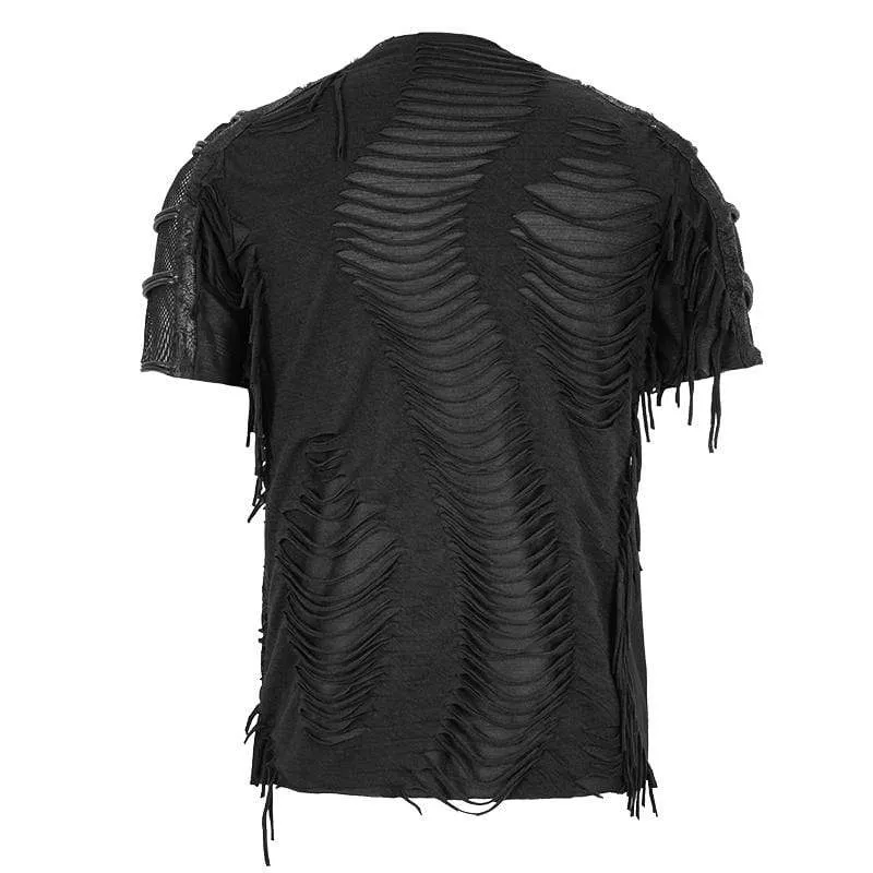 T-shirts déchirés punk pour hommes en mesh