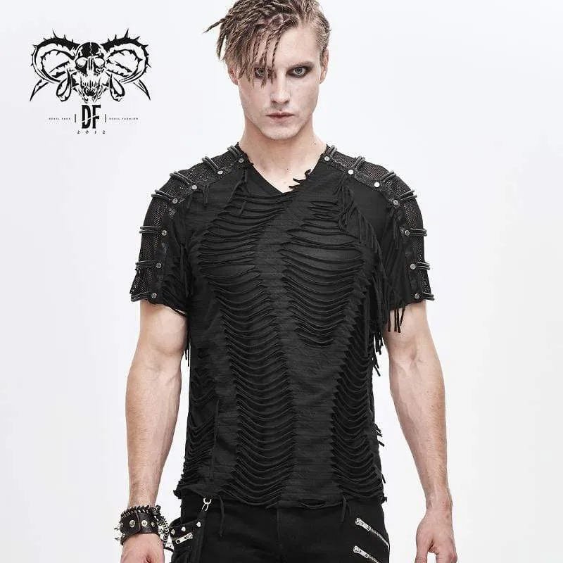 T-shirts déchirés punk pour hommes en mesh