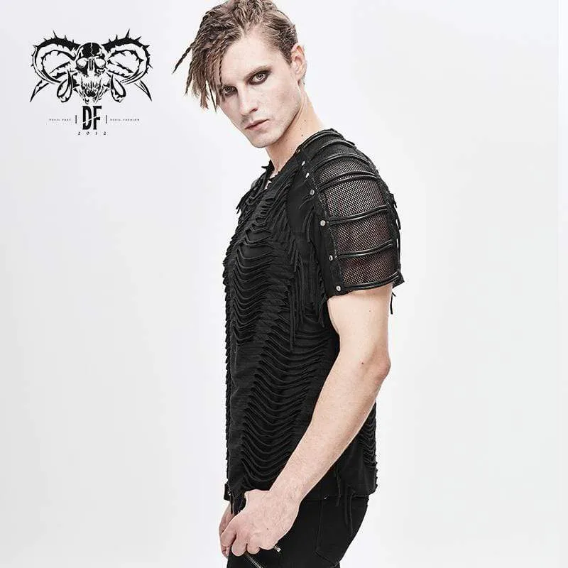 T-shirts déchirés punk pour hommes en mesh