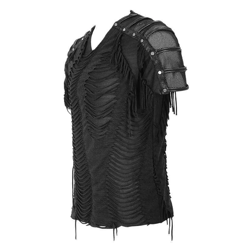 T-shirts déchirés punk pour hommes en mesh