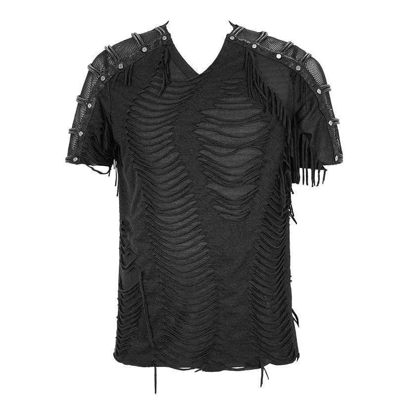 T-shirts déchirés punk pour hommes en mesh