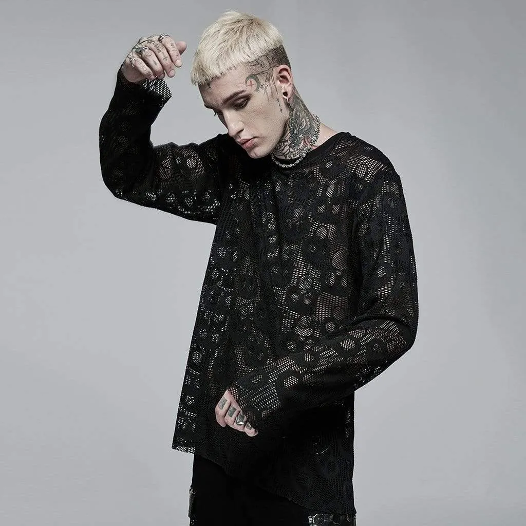 T-shirt transparent à motif crâne punk pour homme