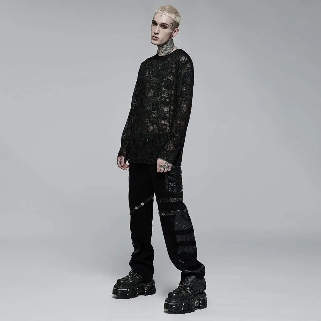 T-shirt transparent à motif crâne punk pour homme