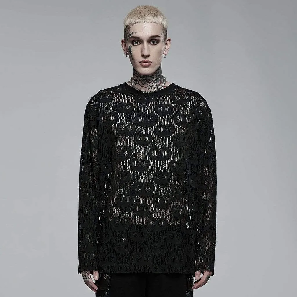 T-shirt transparent à motif crâne punk pour homme