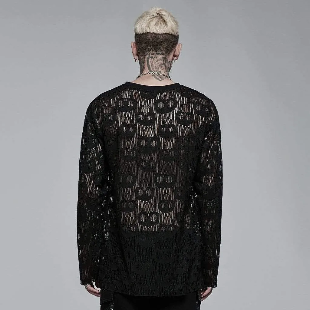T-shirt transparent à motif crâne punk pour homme