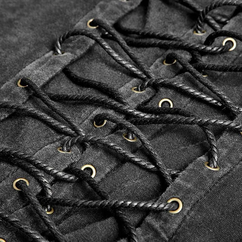 Débardeur rétro pour homme à lacets avec boucles noir