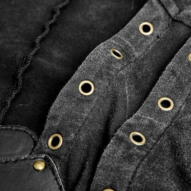 Débardeur rétro pour homme à lacets avec boucles noir